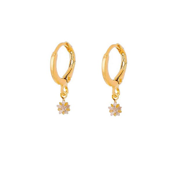 Brinco Argola Estrela Zircônia Cristal Folheado a Ouro 18K