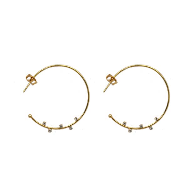 Brinco Argola Grande Fina Com Zircônias Folheado a Ouro 18K