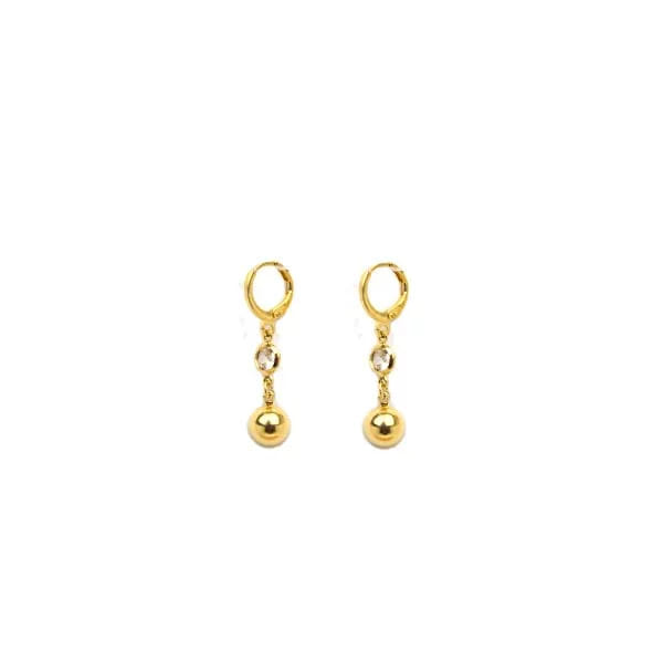 Brinco Argola Meia Bola Cravejada Com Zirconias Folheado a Ouro 18K