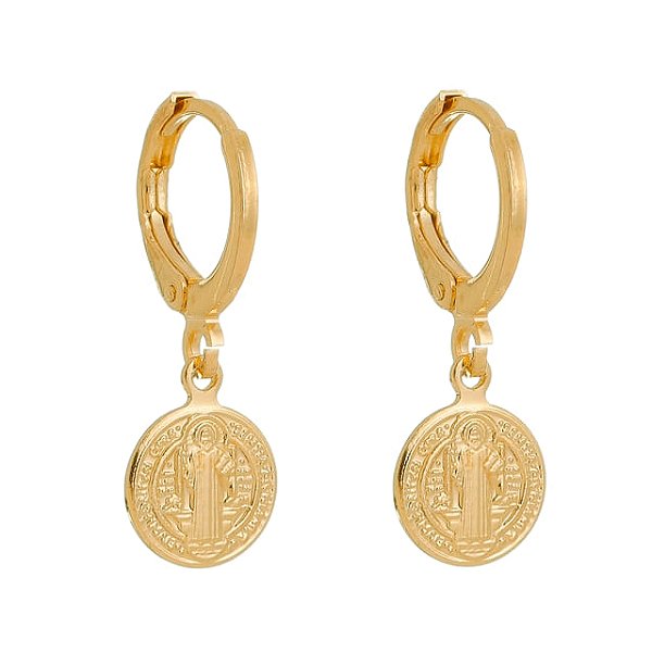 Brinco Argola Moeda São Bento Folheado a Ouro 18K