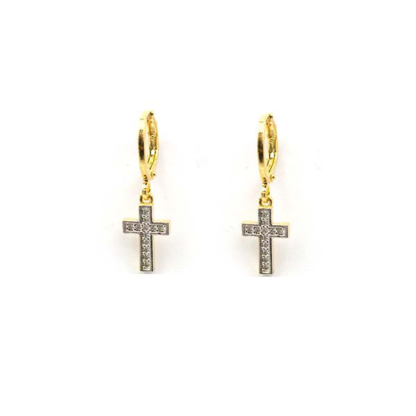 Brinco Argola Pingente Cruz Cravejado Folheado a Ouro 18K