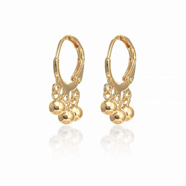 Brinco Argola Três Pingentes De Bolinha Folheado a Ouro 18K