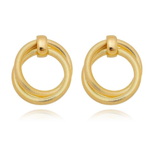 Brinco Argolas Entrelaçadas Escovada Folheado a Ouro 18K