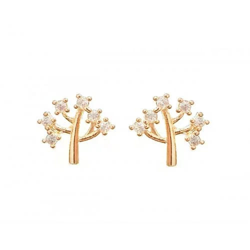 Brinco Árvore Zircônias Cristal Folheado a Ouro 18K