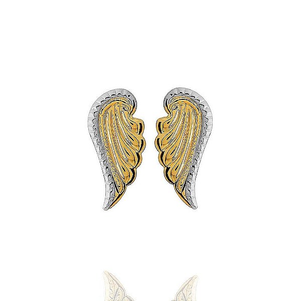 Brinco Asas Detalhe Em Ródio Folheado a Ouro 18K