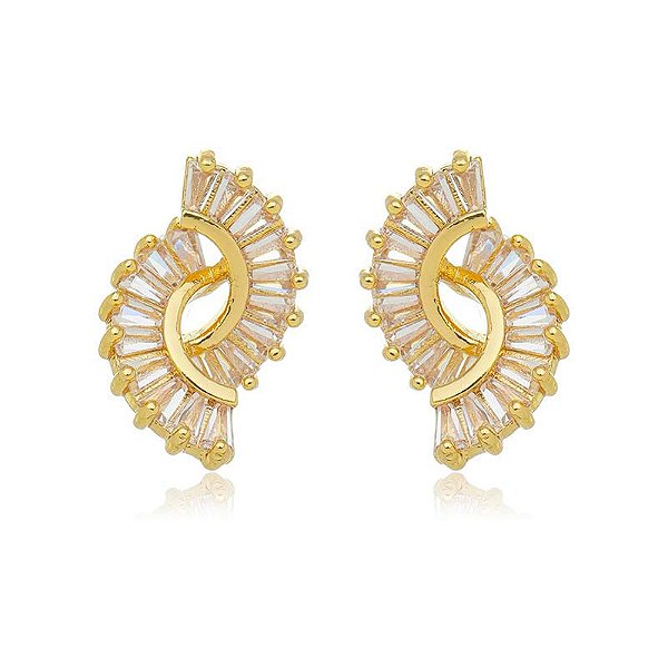 Brinco Baguetes Espiral Folheado a Ouro 18K