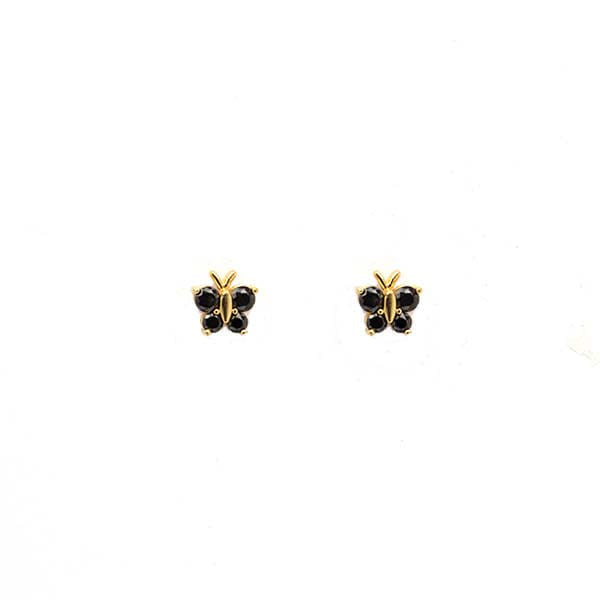 Brinco Borboleta Cravejado Médio Preto Folheado a Ouro 18K