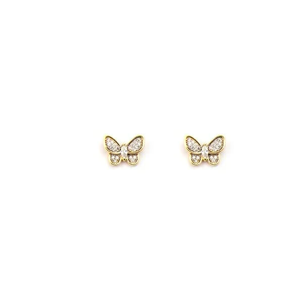 Brinco Borboleta Médio Cravejado Folheado a Ouro 18K