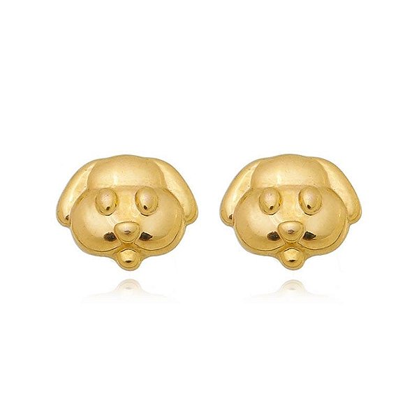 Brinco Cachorrinho Pequeno Folheado a Ouro 18K