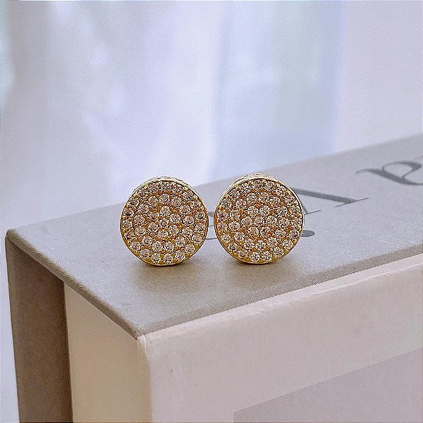 Brinco Chuveiro Cristal com Trabalho Lateral Folheado a Ouro 18k