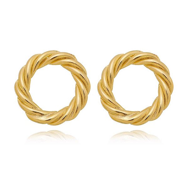 Brinco Circulo Vazado Borda Enroscada Folheado a Ouro 18K