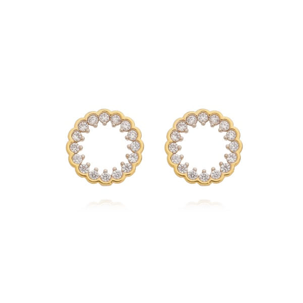 Brinco Círculo Vazado Zirconias Redondinhas Folheado a Ouro 18K