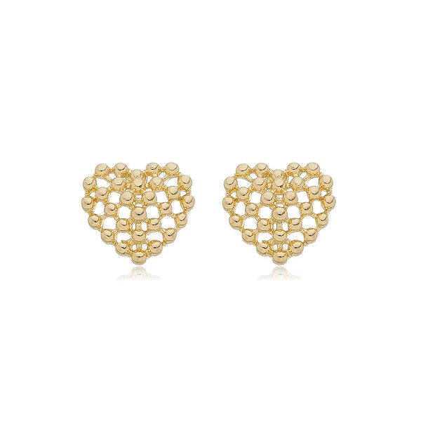 Brinco Coração Bolinhas Granitado Folheado a Ouro 18K