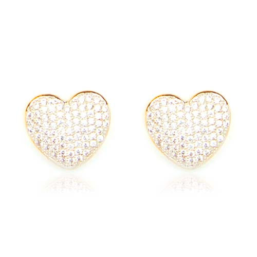 Brinco Coração Cravejado Microzirconias Cristal Folheado a Ouro 18K