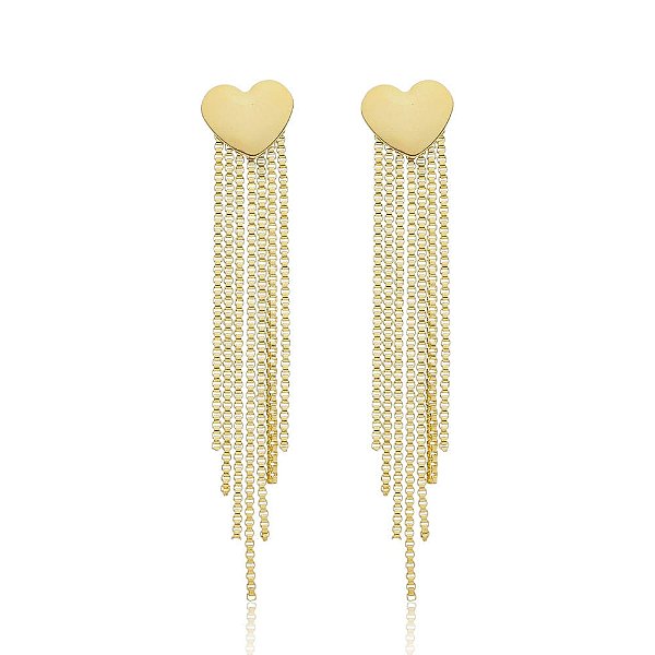 Brinco Coração Liso Aplique 7 Fios Venezianos Folheado a Ouro 18K