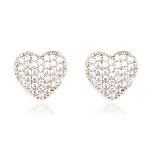 Brinco Coração Pavê Folheado a Ouro 18K