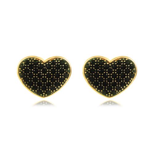 Brinco Coração Pavê Cores Folheado a Ouro 18K