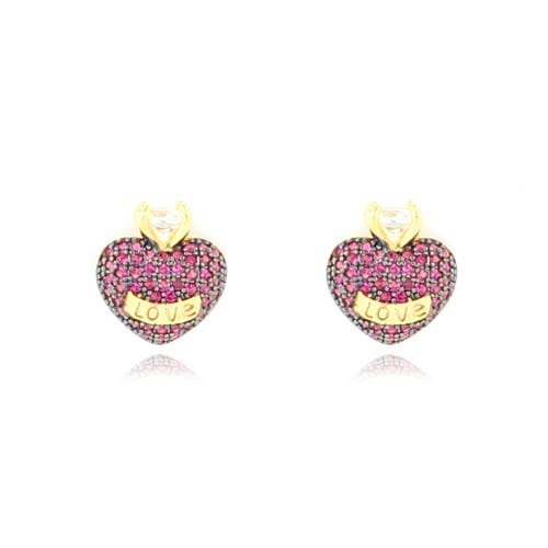 Brinco Coração Rosa Perfumeiro Folheado a Ouro 18K
