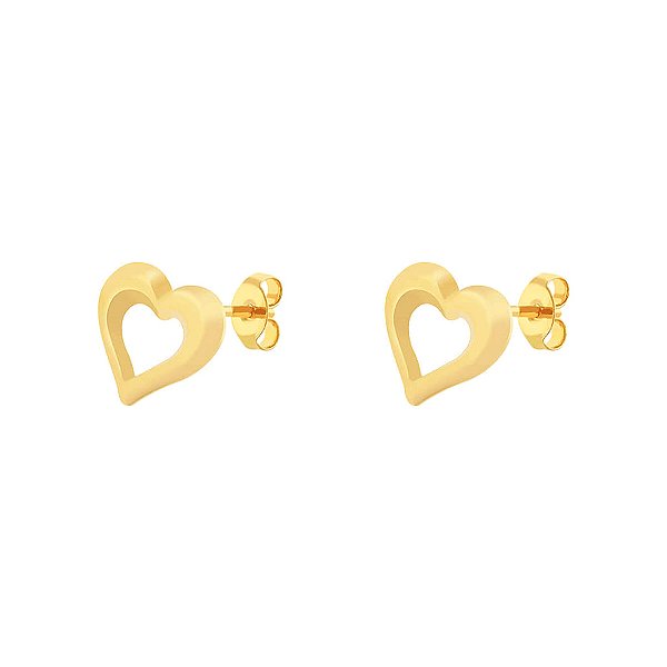 Brinco Coração Vazado Médio Folheado a Ouro 18K