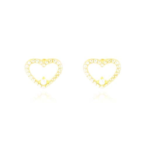 Brinco Coração Vazado Com Zircônias Pequeno Folheado a Ouro 18K