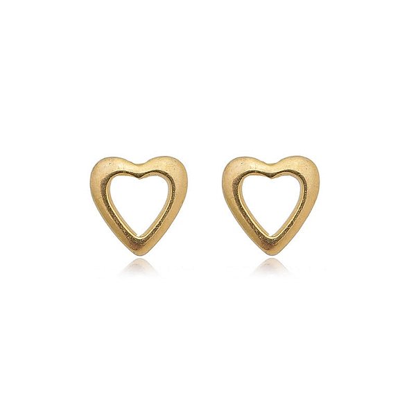 Brinco Coração Vazado Pequeno Folheado a Ouro 18K