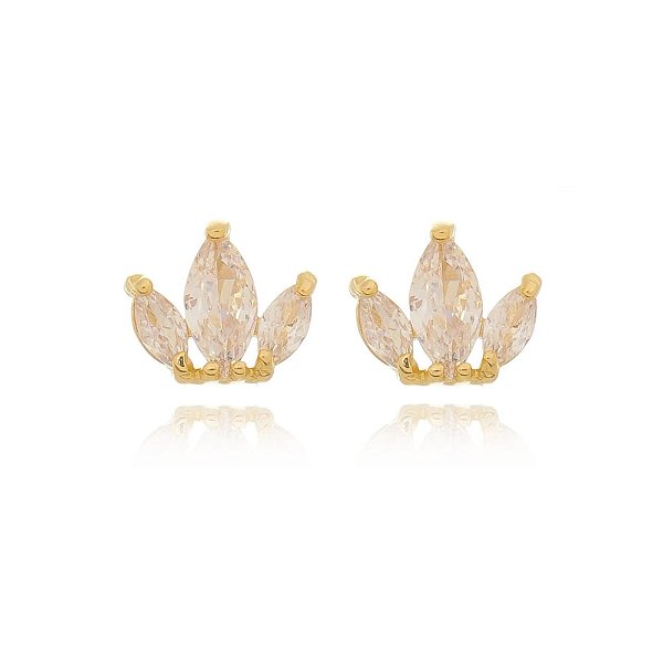Brinco Coroa 3 Navetes Folheado a Ouro 18K