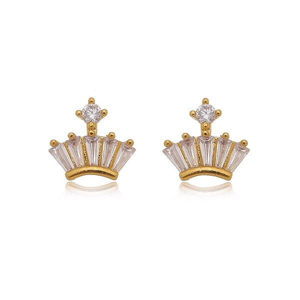 Brinco Coroa Baguetes Folheado a Ouro 18K