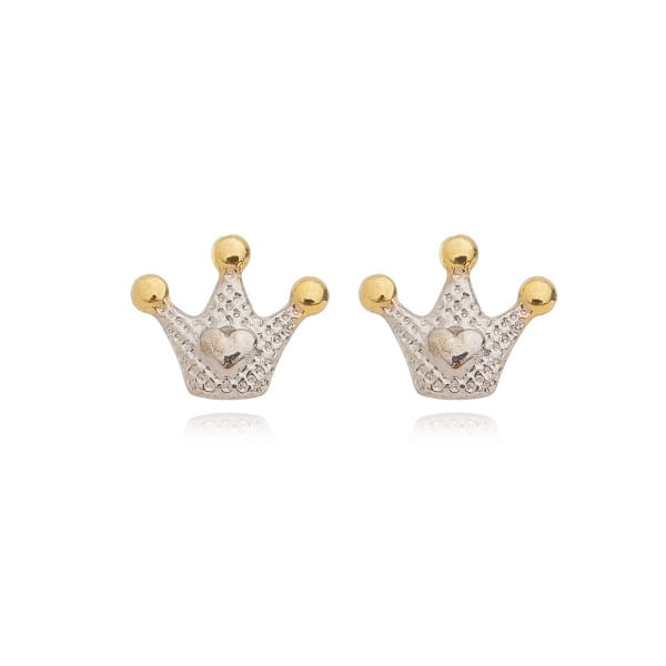 Brinco Coroa Coração Folheado a Ouro 18K