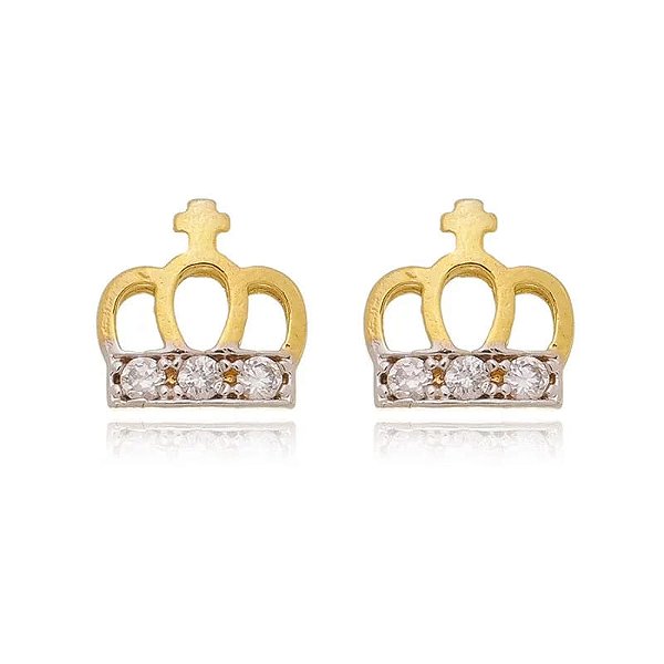 Brinco Coroa Cravejado Rodio Folheado a Ouro 18K