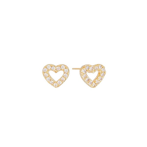 Brinco De Coração Vazado Cravejado Folheado a Ouro 18K