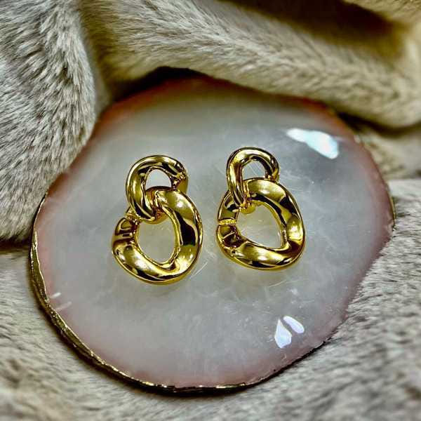 Brinco Dois Elos Vazados Folheado a Ouro 18K