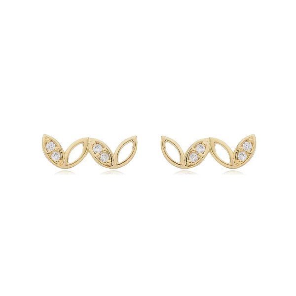 Brinco Dois Navetes Vazado E Cravejado Folheado a Ouro 18K