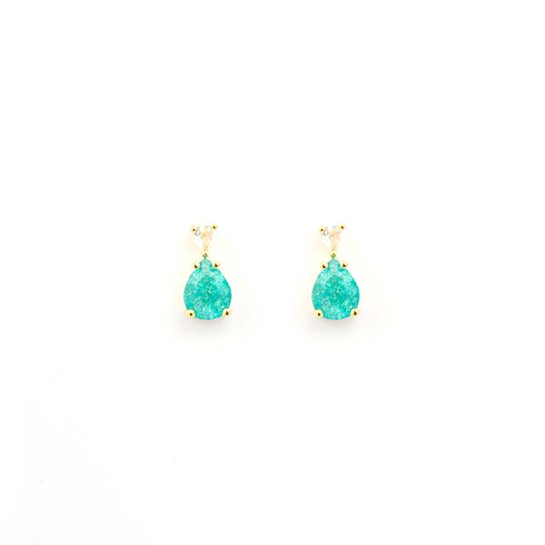 Brinco Duas Gotas Fusion Verde Folheado a Ouro 18K