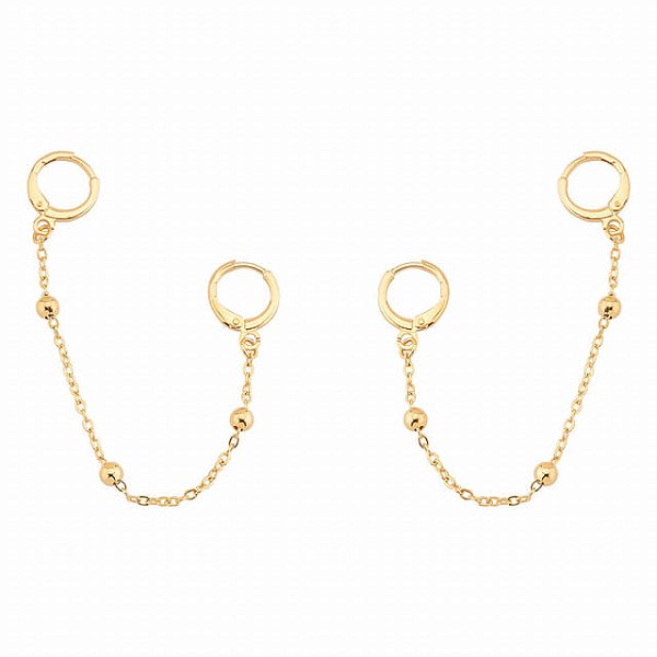 Brinco Earchain Corrente E Bolinhas Folheado a Ouro 18K