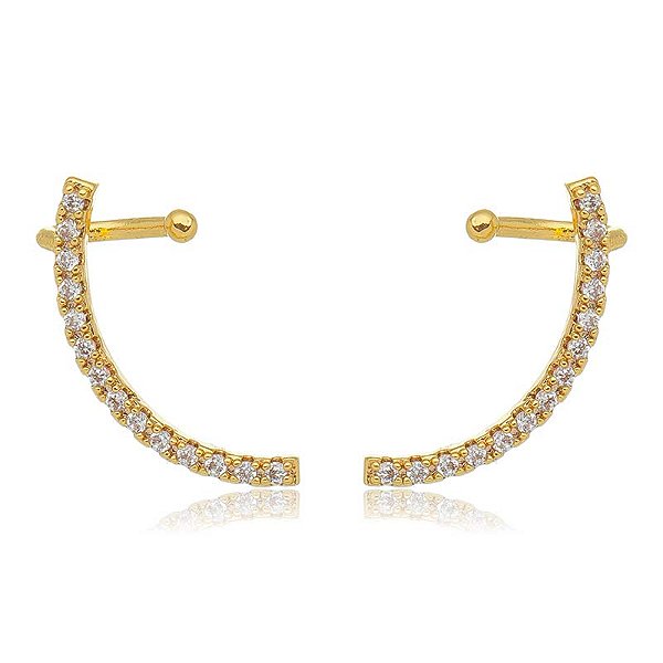 Brinco Earcuf Haste Cravejado Folheado a Ouro 18K