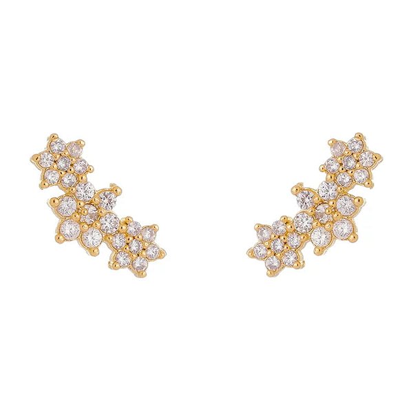 Brinco Earcuff 3 Flores Folheado a Ouro 18K