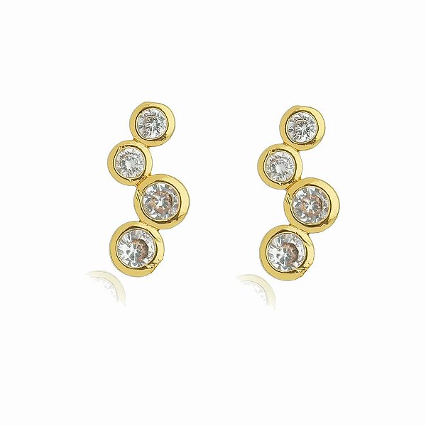 Brinco Earcuff 4 Zircônias Redondas Folheado a Ouro 18K