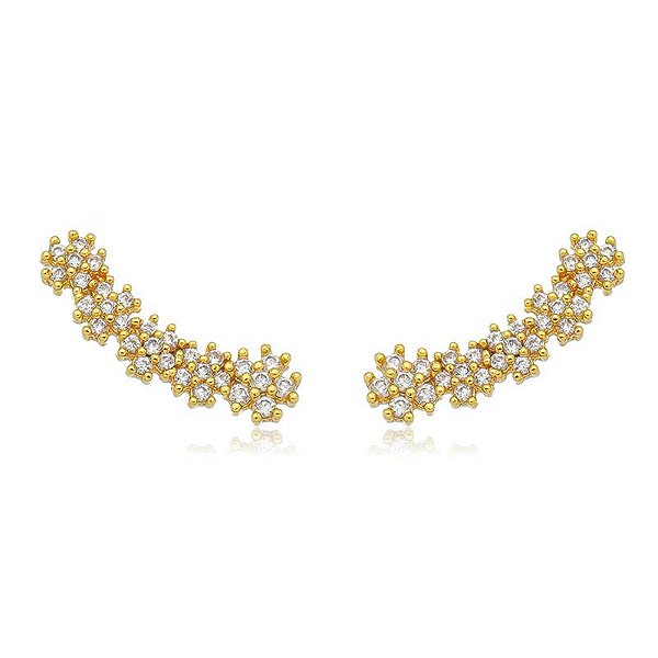Brinco Earcuff 5 Flores Zircônias Cristais Folheado a Ouro 18K
