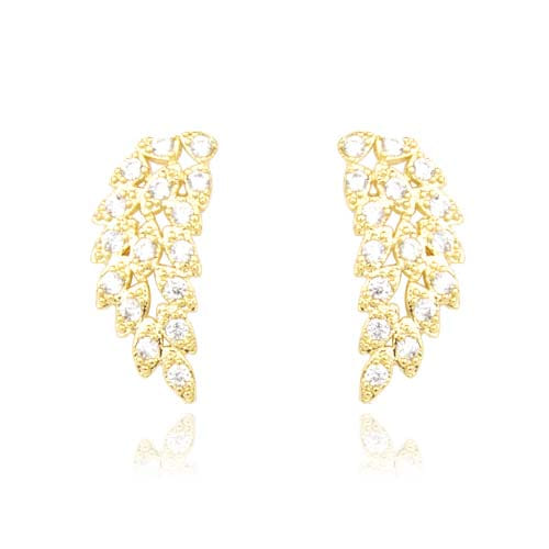 Brinco Earcuff Asa Zirconias Folheado a Ouro 18K