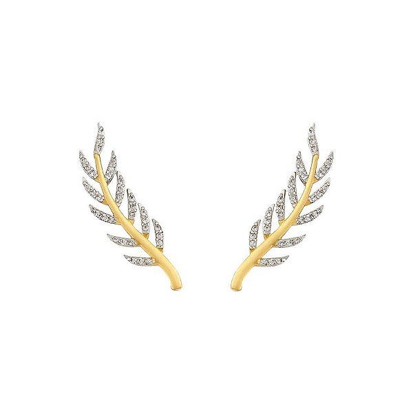Brinco Earcuff Folhas Zirconias Folheado a Ouro 18K