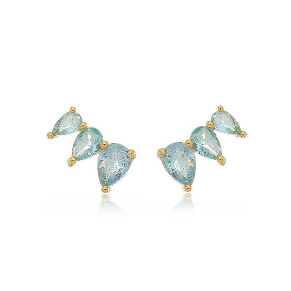 Brinco Earcuff Gotas Azul Folheado a Ouro 18K