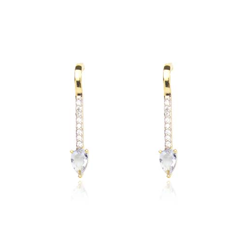 Brinco Earhook Palito Gota Lavanda Folheado a Ouro 18K