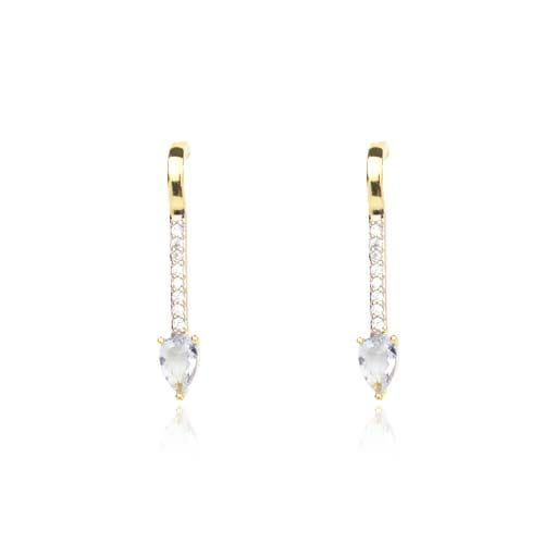 Brinco Earhook Palito Gota Lavanda Folheado a Ouro 18K