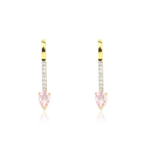 Brinco Earhook Palito Gota Rosa Folheado a Ouro 18K