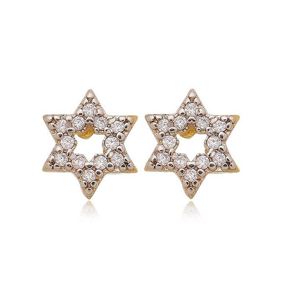 Brinco Estrela Vazado Cravejado Branca Folheado a Ouro 18K