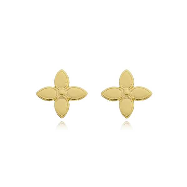 Brinco Flor 4 Petalas Detalhada Folheado a Ouro 18K