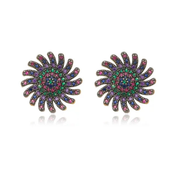 Brinco Flor Rainbow Folheado a Ouro 18K