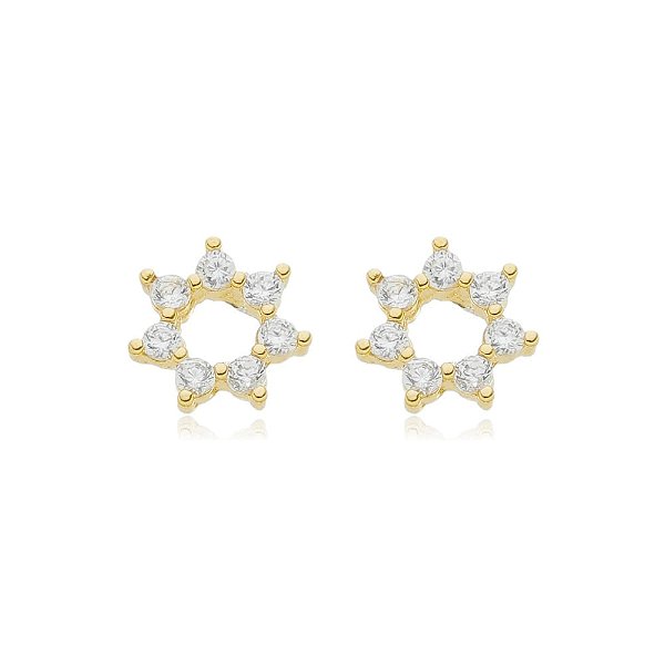 Brinco Flor Vazado Zircônias Folheado a Ouro 18K