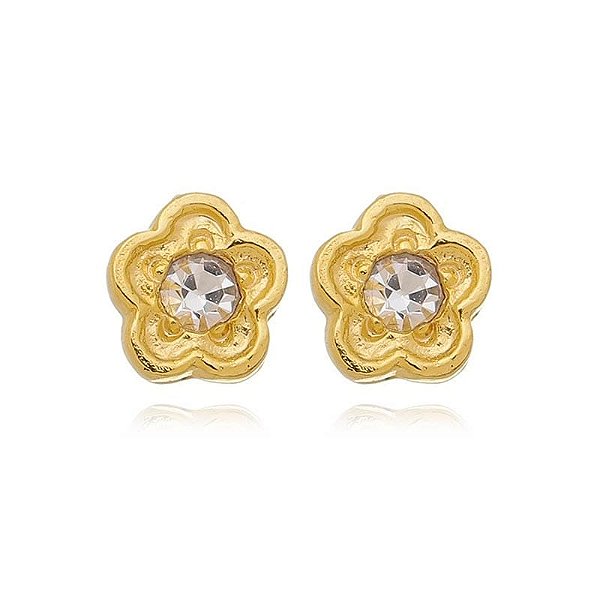 Brinco Flor Zircônias No Centro Folheado a Ouro 18K