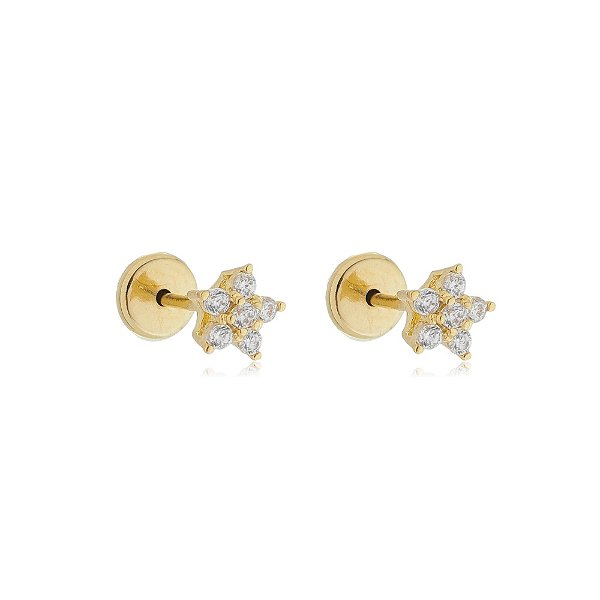 Brinco Florzinha Zircônias Folheado a Ouro 18K